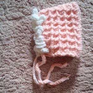 Handmade Pink and White Crochet Baby Bonnet - Kids Accessories